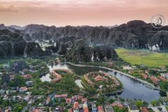 Views over the stunning countryside of Vietnam's Ninh Binh. Limestone mountains cover the area and leand to many numerous caves and grottos.