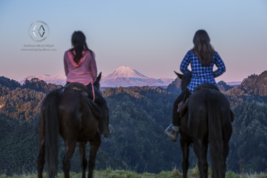 The Blue Duck lodge located in the Whanganui National park is a working cattle farm with a focus on conservation. A group of horse trekkers ride to the summet to catch the sunset.