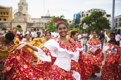 Cartagena, Colombia. Cartagena is one of the jewls of south american cities. There are frequent festivals and street parade such as this one, put on by the university, through the streets of Getsemani