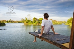The island of Don Det is an upcoming backpacker stop on the Mekong River along the Cambodia/Laos border. This high platform is a great place to dive into the river from.