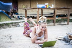 A backpacker taking a Skype call in Pai, Thailand.