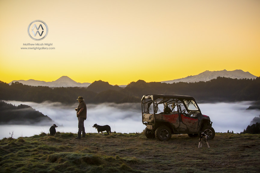 The Blue Duck lodge located in the Whanganui National park is a working cattle farm with a focus on conservation. A buggy sits at the top of the mountain to watch the early morning fog as it floods the valley at sunrise.