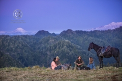 The Blue Duck lodge located in the Whanganui National park is a working cattle farm with a focus on conservation. A group of horse trekkers ride to the summet to catch the sunset.
