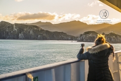 The ferry crossing from New Zealand's North to South Island. The crossing goes through the Cook Straight and passes along the Marbrough Sounds.