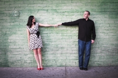 A young couple poses for portraits at the nostalgic Orange Circle in Orange, California.