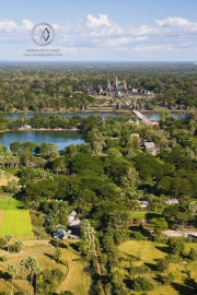 Aerial views over the Cambodian ruins of Angkor Wat in Siem Reap, Cambodia