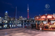 The Auckland Sky Tower at night.