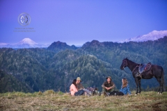 The Blue Duck lodge located in the Whanganui National park is a working cattle farm with a focus on conservation. A group of horse trekkers ride to the summet to catch the sunset.