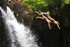 The secret local swimming hold Kipu Falls. It is a freshwate swiming hold surrounded by 20 foot walls which provide for excellent cliff diving and a enormous rope swing. This used to be a locals only location, but tourists often find the secret path leading to the swiming hold. The locals love to show off swing acrobatics for the tourists.