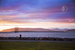 A stunning sunset descends over the city of Reykjavik.