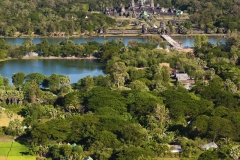 Aerial views over the Cambodian ruins of Angkor Wat in Siem Reap, Cambodia